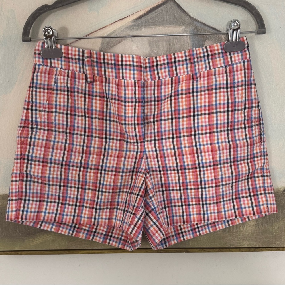 ANN TAYLOR Loft Linen Checkered Shorts Pink Blue Size 0*